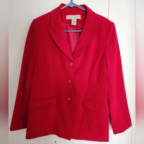 Apostrophe Red Woman Blazer Jacket Sz 10 Petite Collared Pockets Preppy Business - Picture 2 of 14